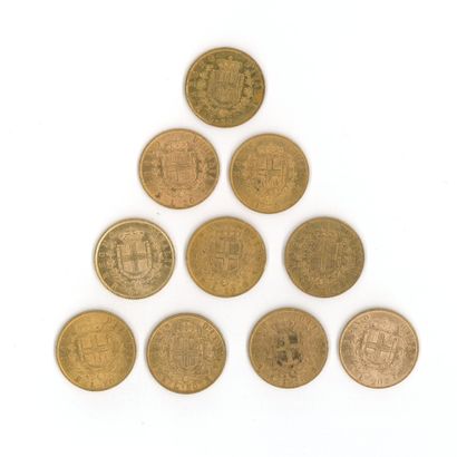 10 monnaies or : 20 Lires Victor Emmanuel...