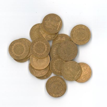 20 gold coins: 20 FF Génie (1875 A x 2, 1876...