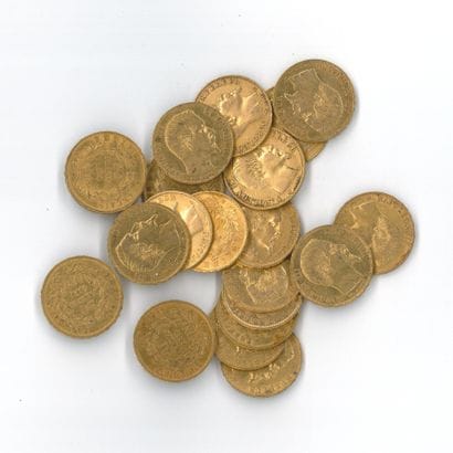 20 gold coins: 20 FF Napoleon III bare-headed...