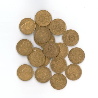 20 gold coins: 20 Belgian Francs, Leopold...
