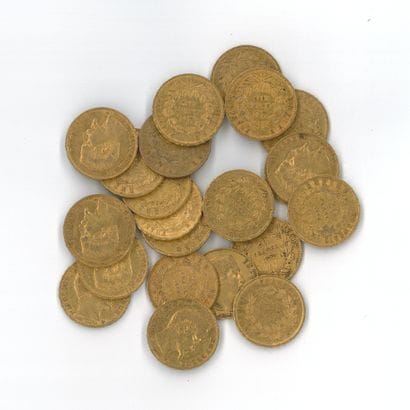 22 gold coins: 20 FF Napoleon III bareheaded...
