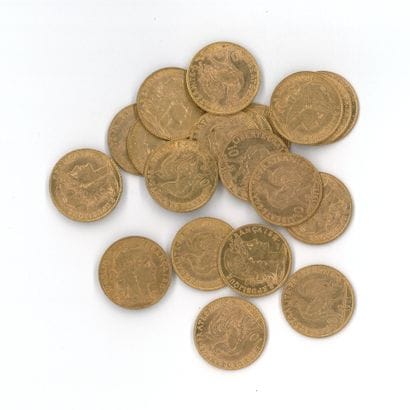 20 gold coins: 10 FF Rooster (1899 x 1, 1901...
