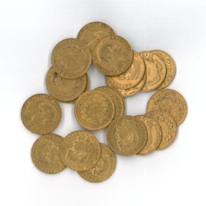 20 gold coins : 20 FF Napoléon III bare head...