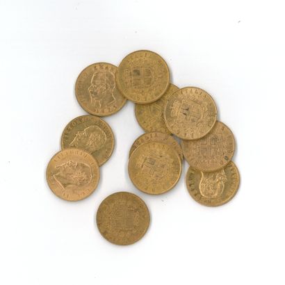 11 gold coins: 20 Lire Victor Emmanuel II...