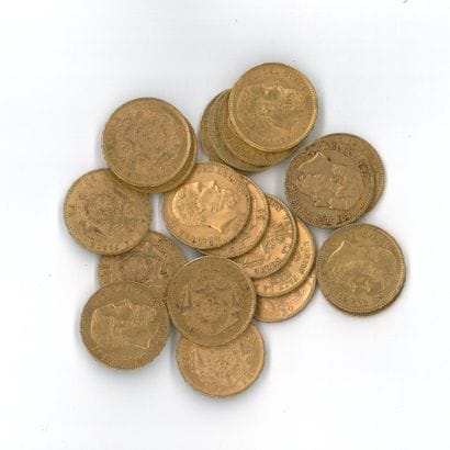 20 gold coins: 20 francs, Belgium, Leopold...