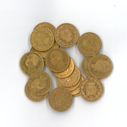 19 monnaies or : 20 Lires Italie Umberto...