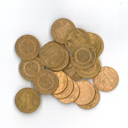 20 gold coins: 20 FF Génie (1874 A x 1, 1876...