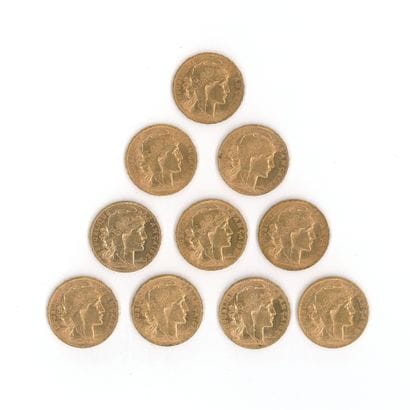 10 gold coins: 20 FF Rooster, 1910