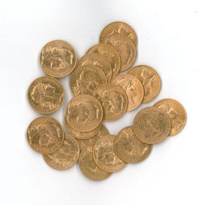 20 gold coins : 20 FF Coq 1910