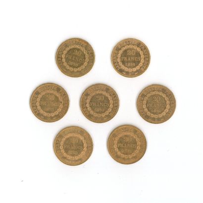 7 gold coins: 20 FF Génie 1894 A
