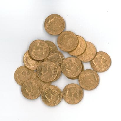 20 gold coins : 20 FF Coq 1907
