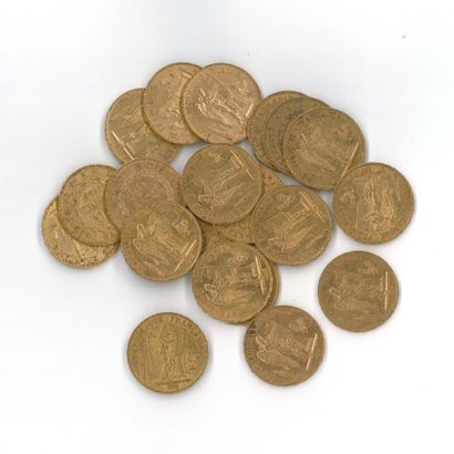20 gold coins, 20 FF Génie (1871 A x 1, 1875...