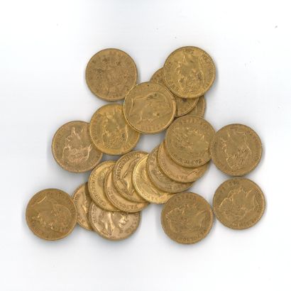 20 gold coins: 20 FF Napoleon III with laurel...