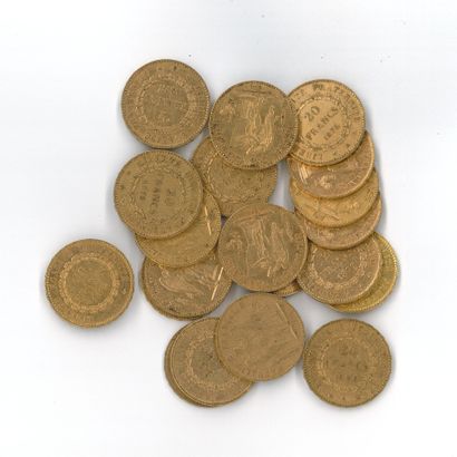 20 gold coins: 20 FF Génie (1875 A x 2, 1876...