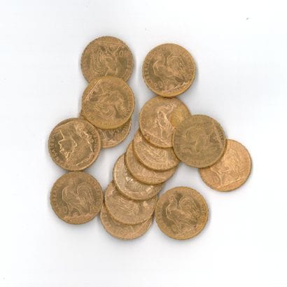 15 gold coins: 20 FF Rooster, 1909
