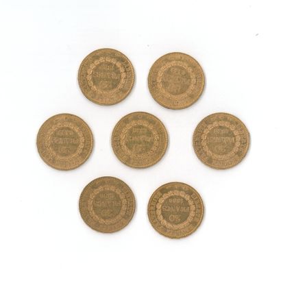 7 gold coins: 20 FF Génie 1889 A