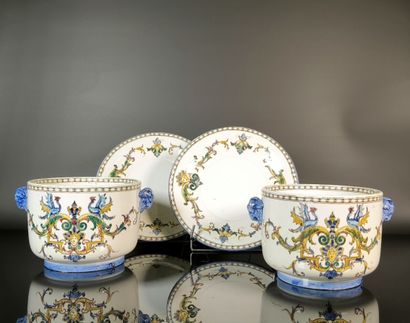 GIEN
Pair of polychrome earthenware planters...