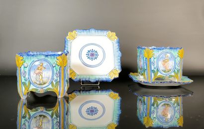 GIEN
Pair of square polychrome earthenware...