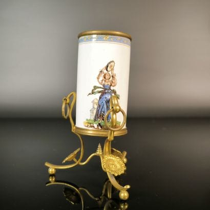 GIEN
Cylindrical vase in polychrome earthenware,...