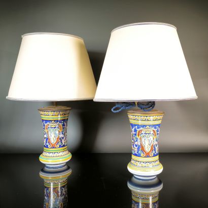 GIEN
Pair of polychrome earthenware lamp...