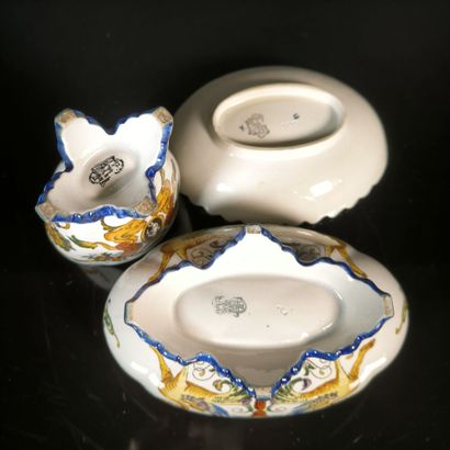 GIEN. Set of three polychrome earthenware...