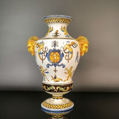 GIEN
Polychrome earthenware vase with Renaissance-style...