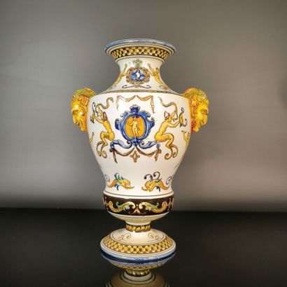 GIEN
Polychrome earthenware vase with Renaissance-style...