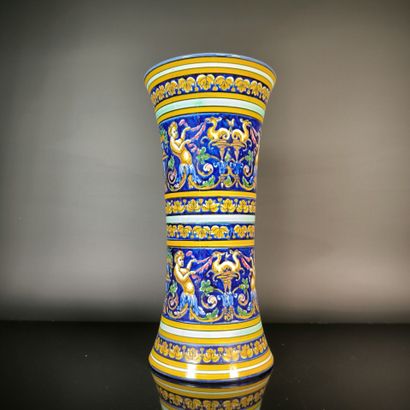 GIEN
Polychrome earthenware conical vase...