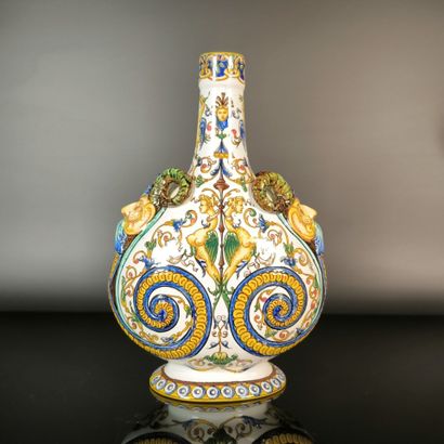 GIEN
Polychrome earthenware flask with Renaissance-style...
