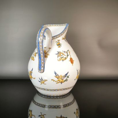 GIEN
Polychrome earthenware jug with Renaissance-style...