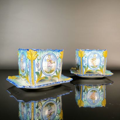 GIEN
Pair of square polychrome earthenware...