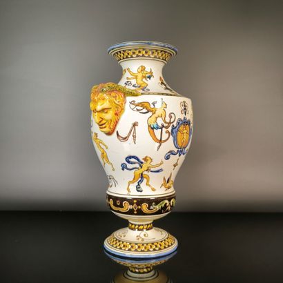 GIEN
Polychrome earthenware vase with Renaissance-style...