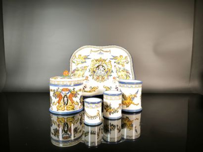 GIEN. Polychrome earthenware smoking set...