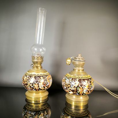 GIEN
Pair of lamp bases, one electric, the...