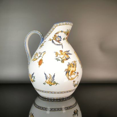 GIEN
Polychrome earthenware jug with Renaissance-style...