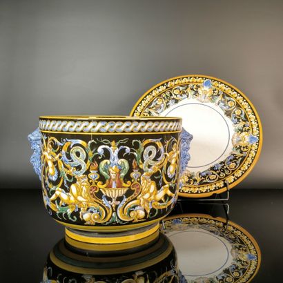 GIEN
Polychrome earthenware planter and inner...