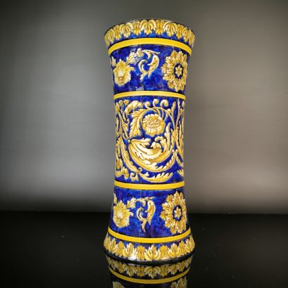 GIEN
Polychrome earthenware conical vase,...