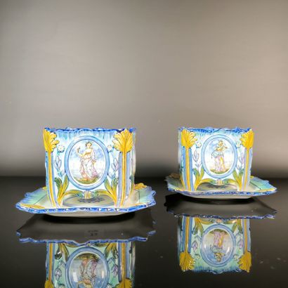 GIEN
Pair of square polychrome earthenware...