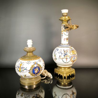 GIEN. Set of two polychrome earthenware lamps...