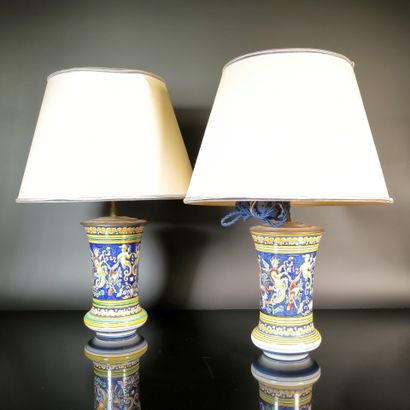 GIEN
Pair of polychrome earthenware lamp...
