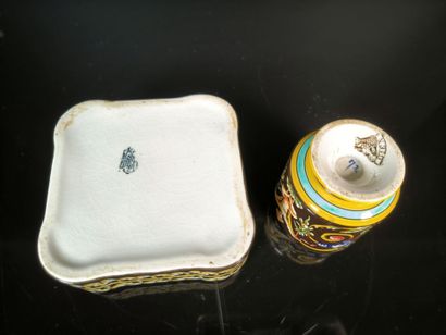 GIEN. Set of two polychrome earthenware pieces...