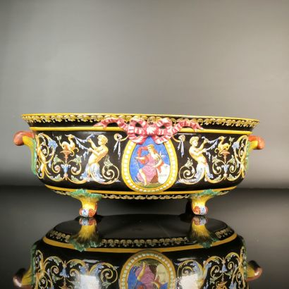GIEN
Oval polychrome earthenware planter...