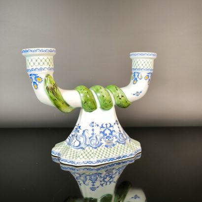 GIEN
Two-armed candlestick made of polychrome...