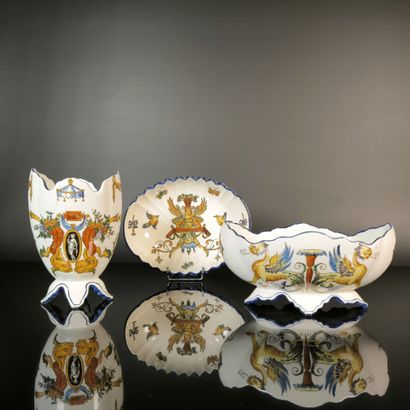 GIEN. Set of three polychrome earthenware...