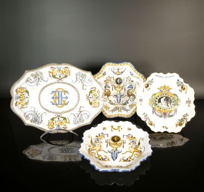 GIEN. Set of 4 pieces of polychrome earthenware...
