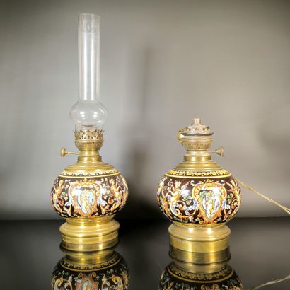 GIEN
Pair of lamp bases, one electric, the...