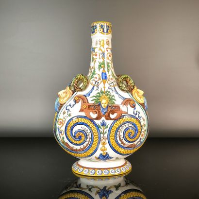 GIEN
Polychrome earthenware flask with Renaissance-style...