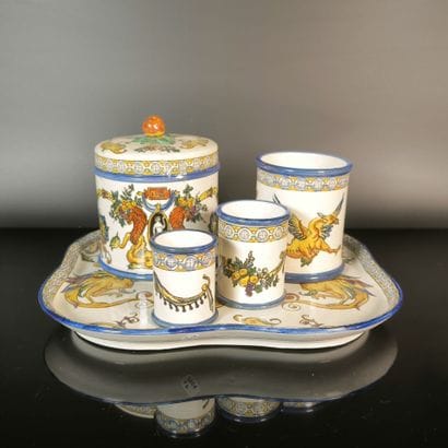 GIEN. Polychrome earthenware smoking set...