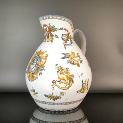 GIEN
Polychrome earthenware jug with Renaissance-style...