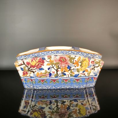GIEN
Polychrome earthenware fan-shaped planter,...